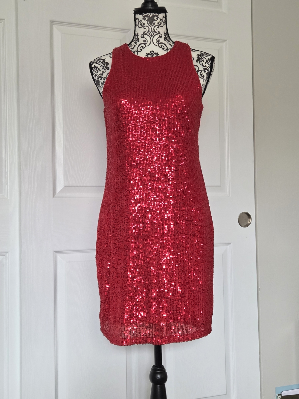 Red Sequin Midi Dress - Sleeveless Party Dress